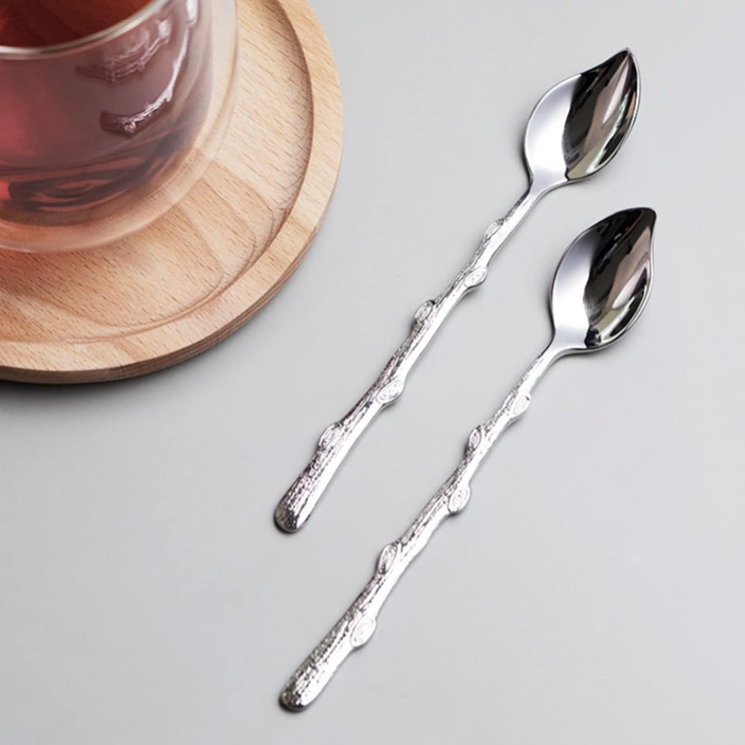 Tablespoons Elegant temperament Stainless Steel creative Long Handle Spoon Cocktail mixing spoon Baking Cookware Ice Tea Cream Scoop Flatware Serving Spoon (Color : B, Size : L)