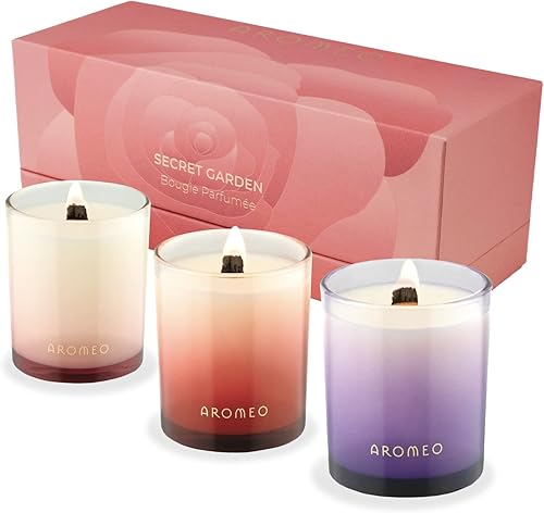 Miniatura 3 de AROMEO Caja de regalo de velas perfumadas de rosas rosas y mecha de madera, flores frescas preservadas para entrega, velas perfumadas crujientes,