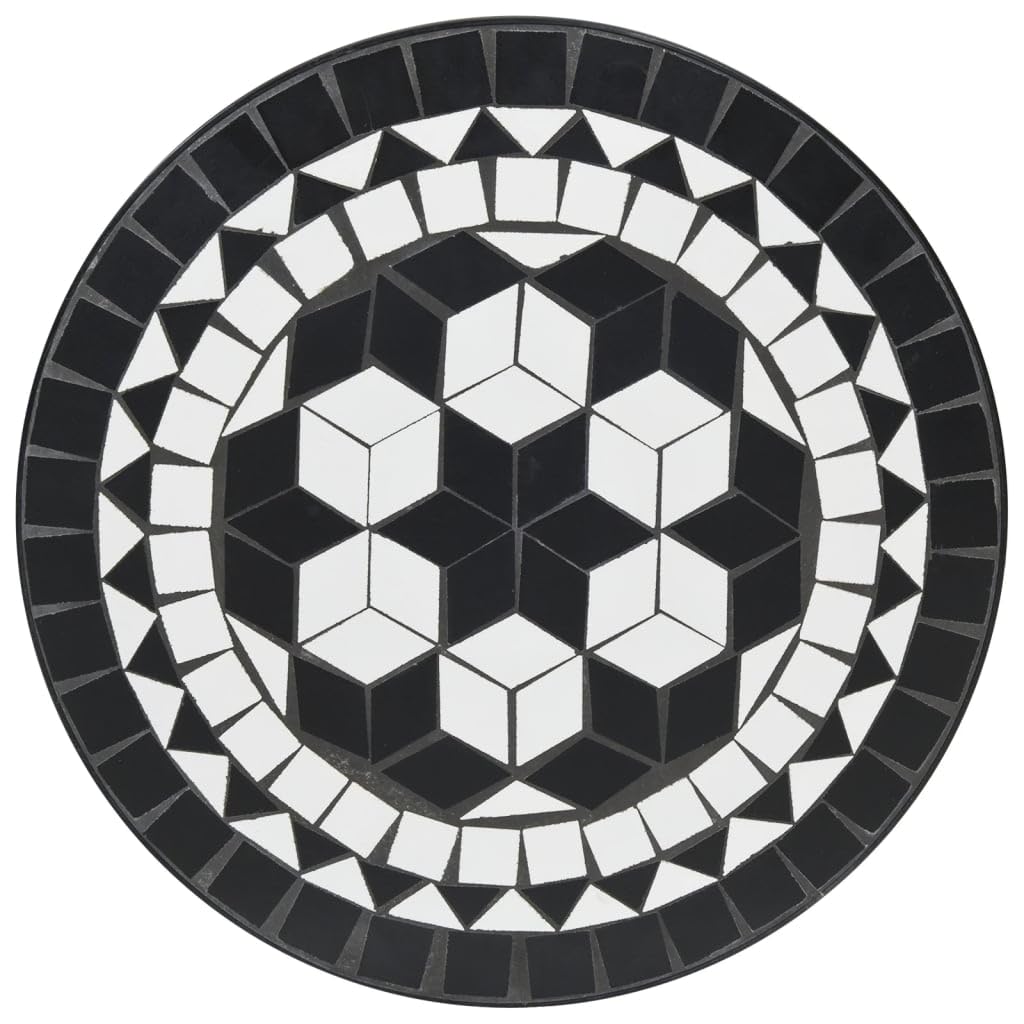Tavolo da bistrot a mosaico in ceramica, diametro 50 x 70 cm, nero, bianco, per balcone, giardino, terrazza, stabile tavolo da giardino con piano in ceramica facile da pulire e struttura in