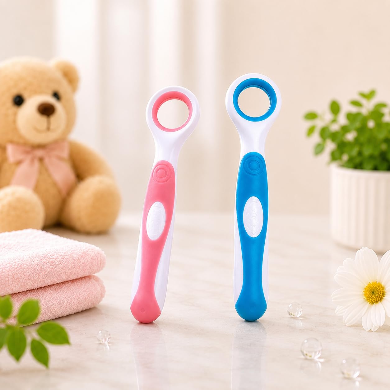 Adore Advanced Tender Touch Baby Tongue Cleaner|Soft Silicone Small Head Oral Cleaner |BPA Free| Food Grade| Ergonomic Handle - Pack of 2 (Pink and blue)-image-16