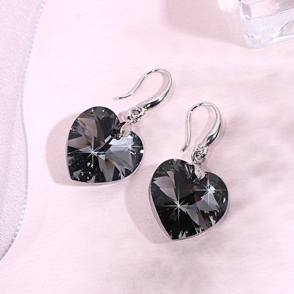 Austrian Crystal Heart Dangle Hook Earrings for Women Drop Earrings 14K Gold Plated Hypoallergenic Jewelry
