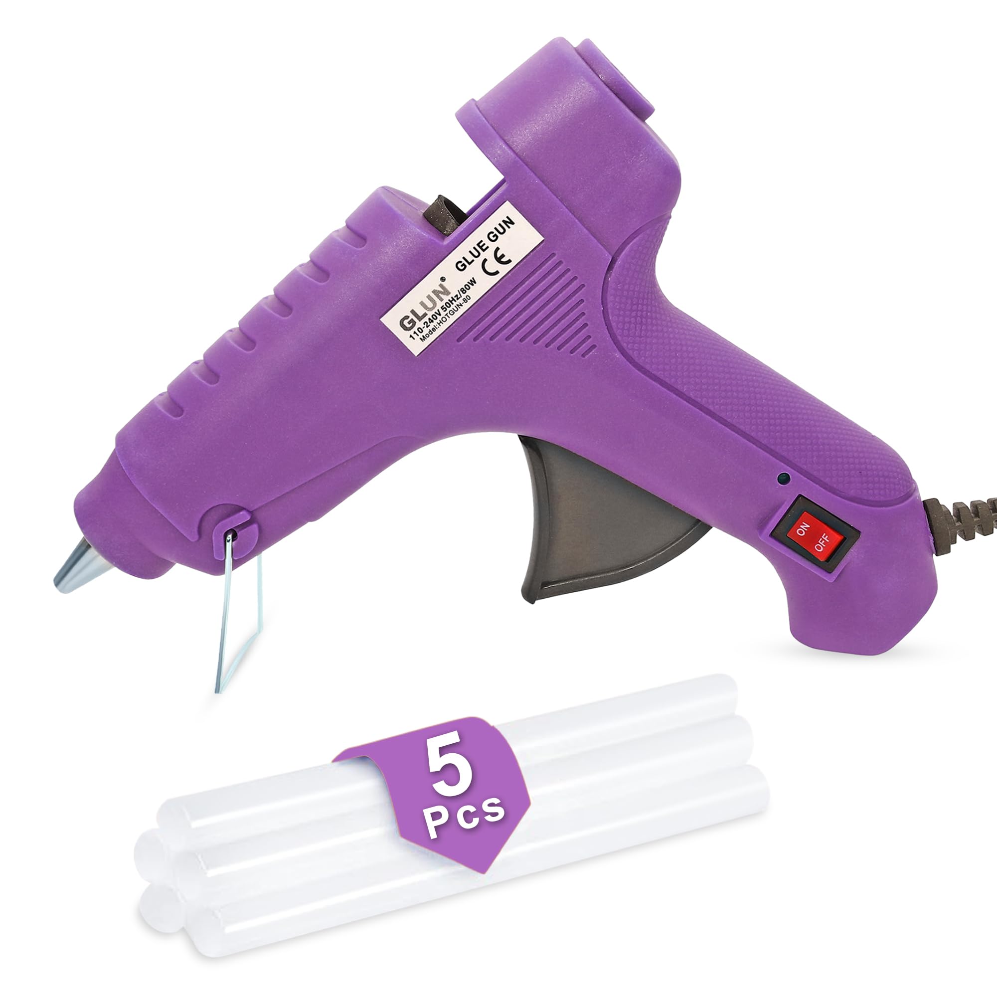 GLUN® Glue Gun 80 Watt Purple Colour with 7mm 5 Pieces Glue Sticks 6 inch Transparent, ON/Off Switch Button, LED Indicator, Transparent Glue Sticks for Craft Specialist and DIY Works-image-19
