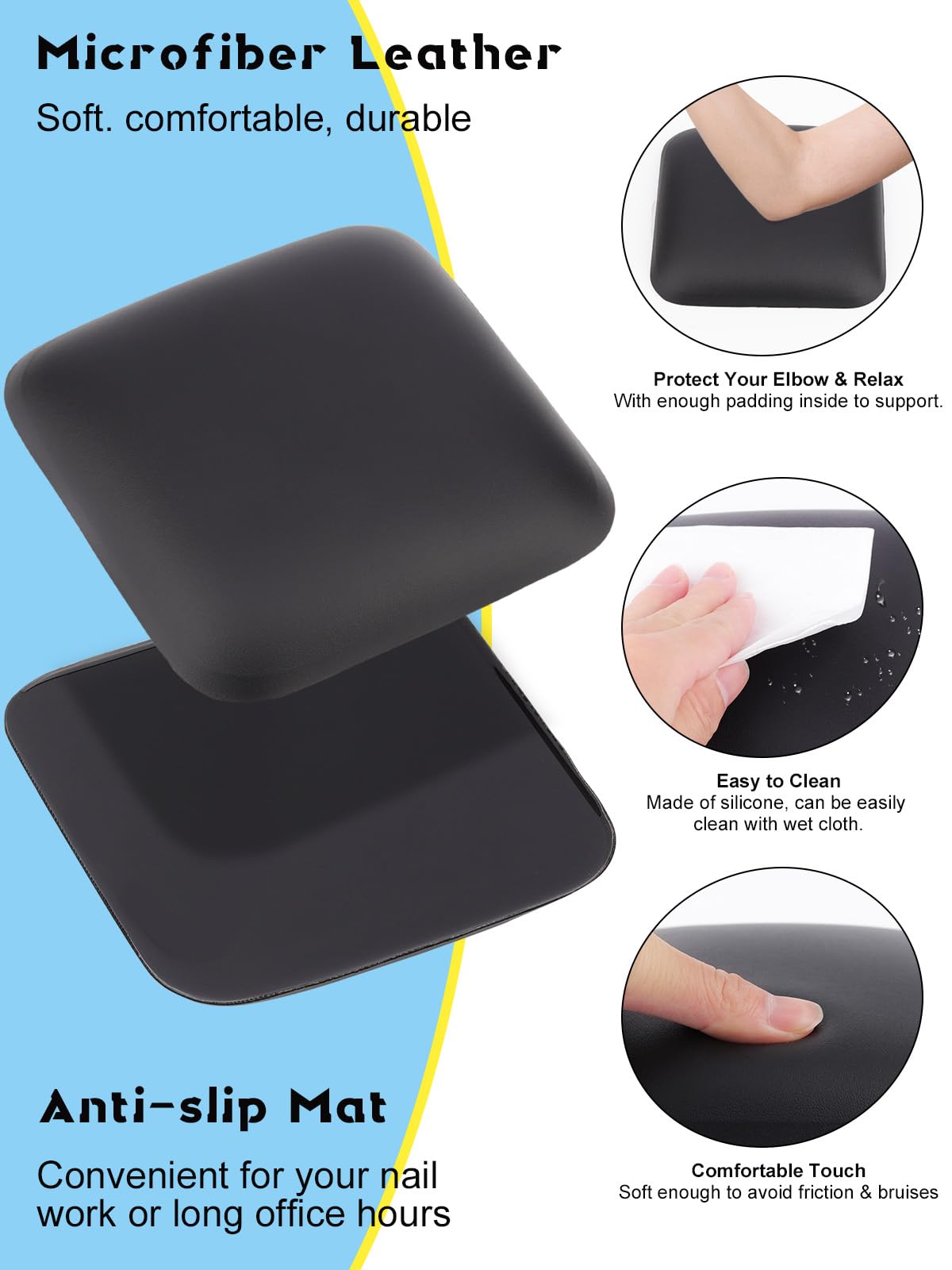 EBANKU 2 pezzi Poggiamano per Unghie Quadrato Morbido Microfibra Poggiamano Poggiagomiti Ergonomico Antiscivolo Unghie Acriliche Tech Gaming