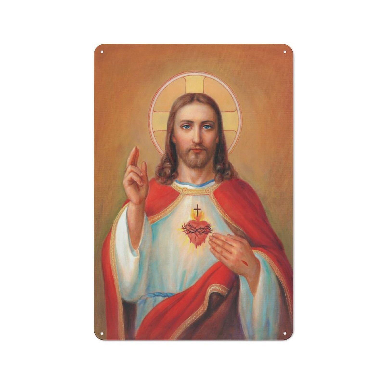 Junmoney Sacred Heart Of Jesus Retro Printed Metal Sign 30X20cm For Kitchen Or Home Bar, For Garage, Workshop And Man Cave Decoration