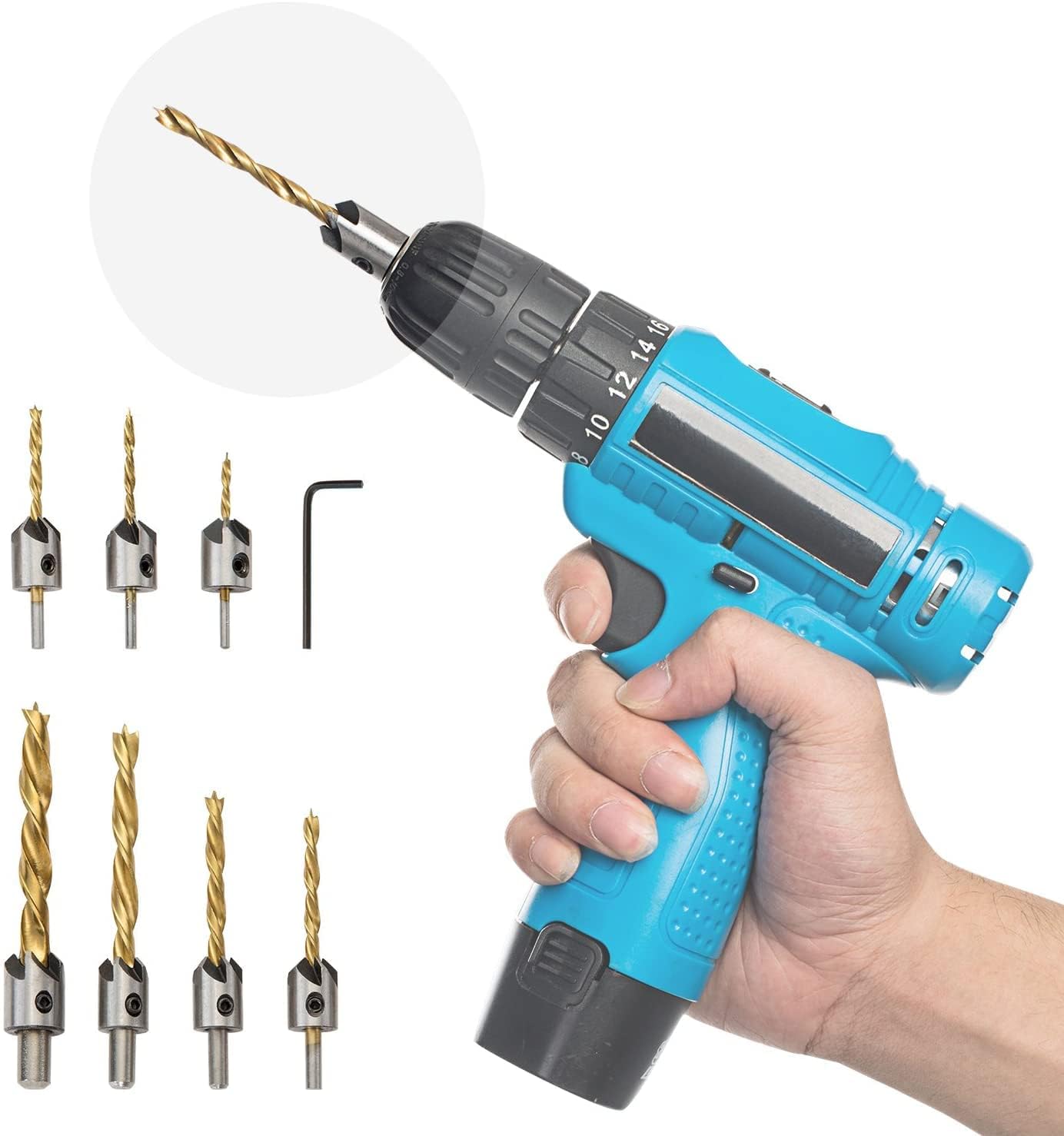 Bohrer mit Senker, Titanbeschichtete Senkkopfbohrer Holzbearbeitung Bohrlochsatz HSS Kernbohrer zum Fräsen der Holzbearbeitung mit Fasen Senkkopf(-10 mm (3/4/5/6/7/8 / 10mm))