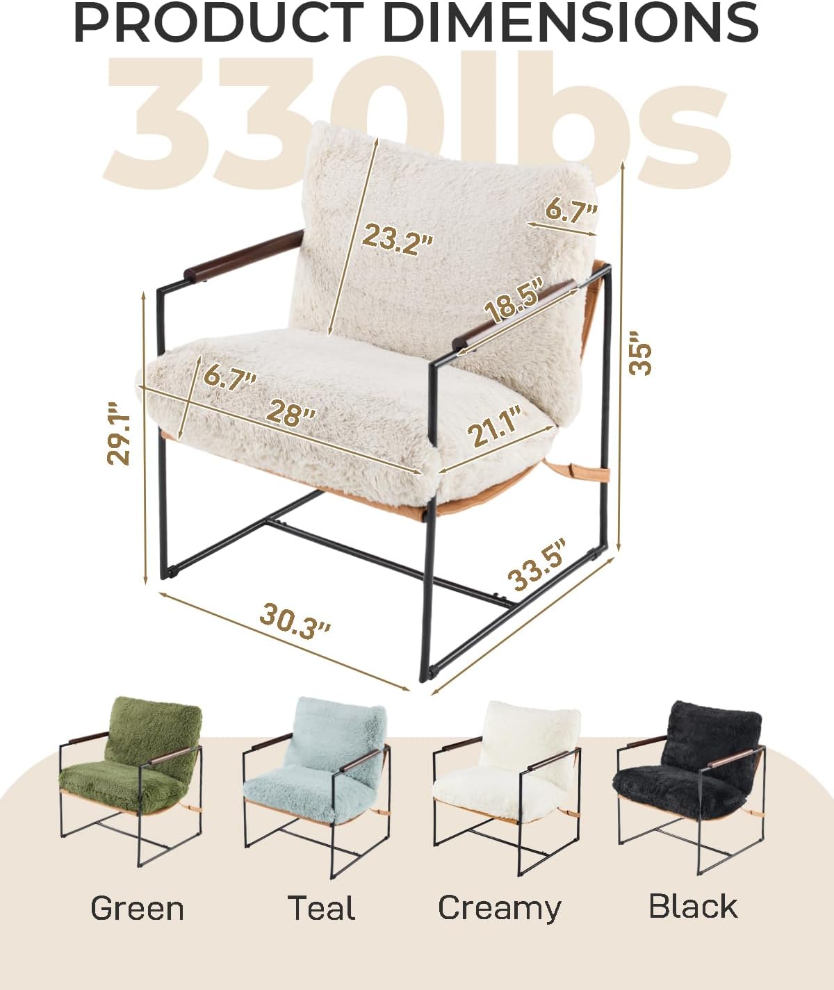 Karl home Modern Accent Chair Plush Fleece Upholstered Living Room Chair with Metal Frame Wooden Armrest Comfy Lounge Armchair for Living Room, Bedroom, Balcony, Reading Room, Khaki