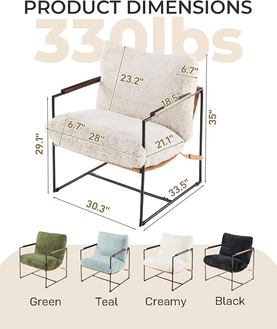 Karl home Modern Accent Chair Plush Fleece Upholstered Living Room Chair with Metal Frame Wooden Armrest Comfy Lounge Armchair for Living Room, Bedroom, Balcony, Reading Room, Khaki