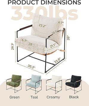 Karl home Modern Accent Chair Plush Fleece Upholstered Living Room Chair with Metal Frame Wooden Armrest Comfy Lounge Armchair for Living Room, Bedroom, Balcony, Reading Room, Khaki