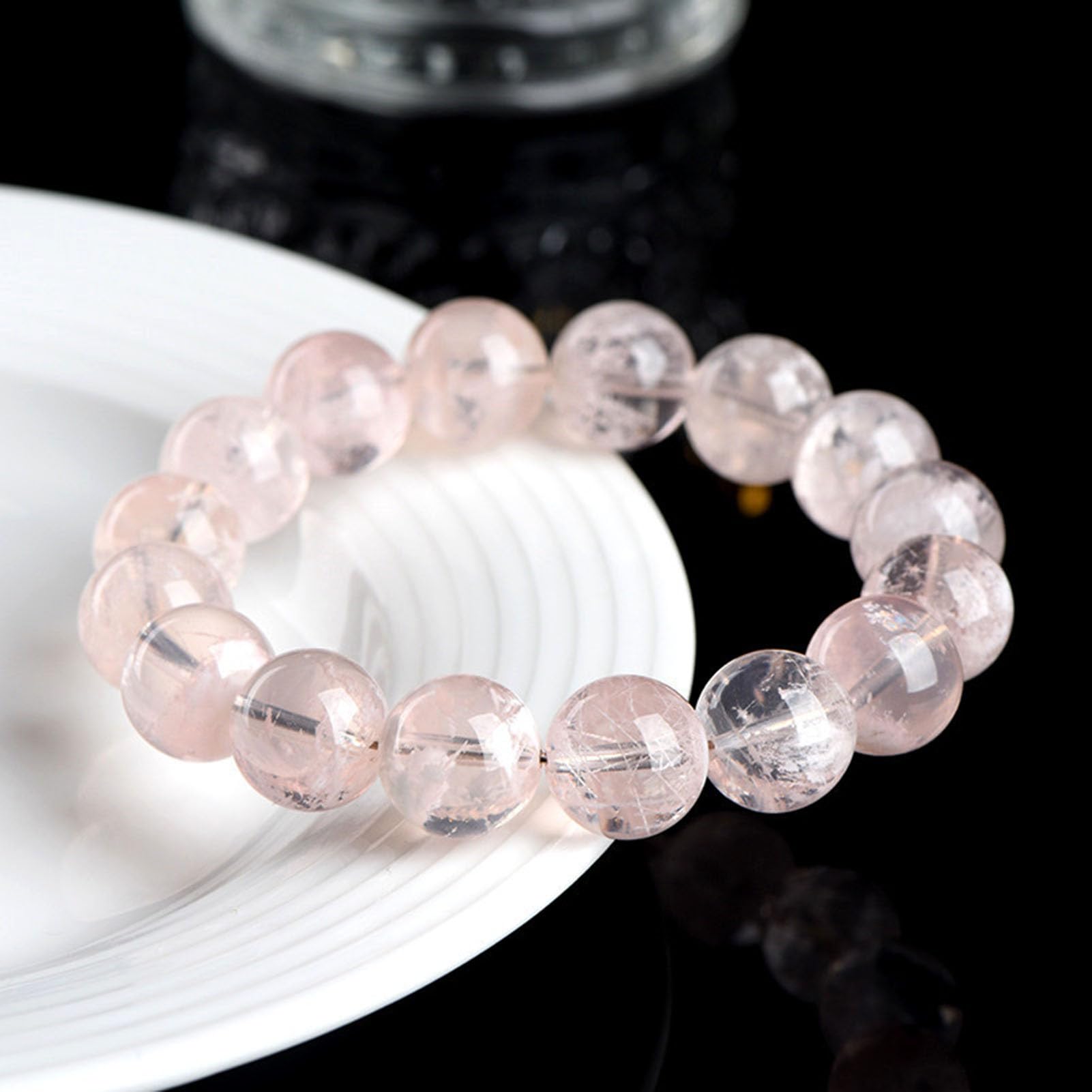 Pulsera elástica de Piedras Preciosas de Cuarzo Fantasma Rosa Natural, Pulsera Hecha a Mano de Cuarzo Rosa, para Amor, energía Positiva, meditación Unisex, Yoga para Equilibrio,7a,8MM