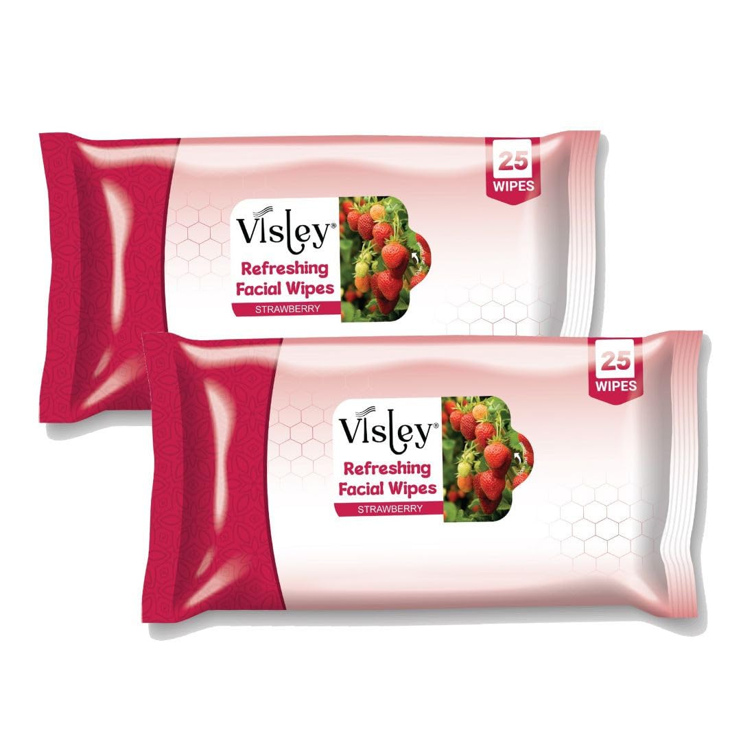 Visley Daily Cleansing Facial Wipes 25N Each -Pack of 2 |Wet Wipes for Face with STRAWBERRY|Makeup Remover Wipes|Hydrating,Refreshing, Soothing-image-48
