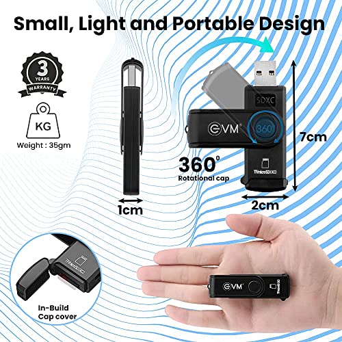 Image of EVM 2in-1 Card Reader - USB 3.0 Memory Card Adapter with Dual Slot - SD & Micro SD Cards Supported - 3 Years Warranty (EVM-CR-003)