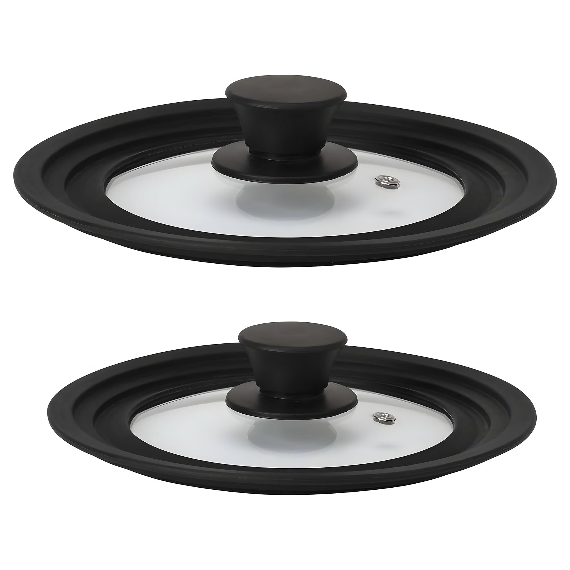briebe TotaLid Set di 2 Coperchi Universali per Padella con Bordo in Silicone e Vetro Temperato, Multidiametro 16-18-20cm e 24-26-28cm, senza BPA, per Pentole, Casseruole, Valvola per il Vapore
