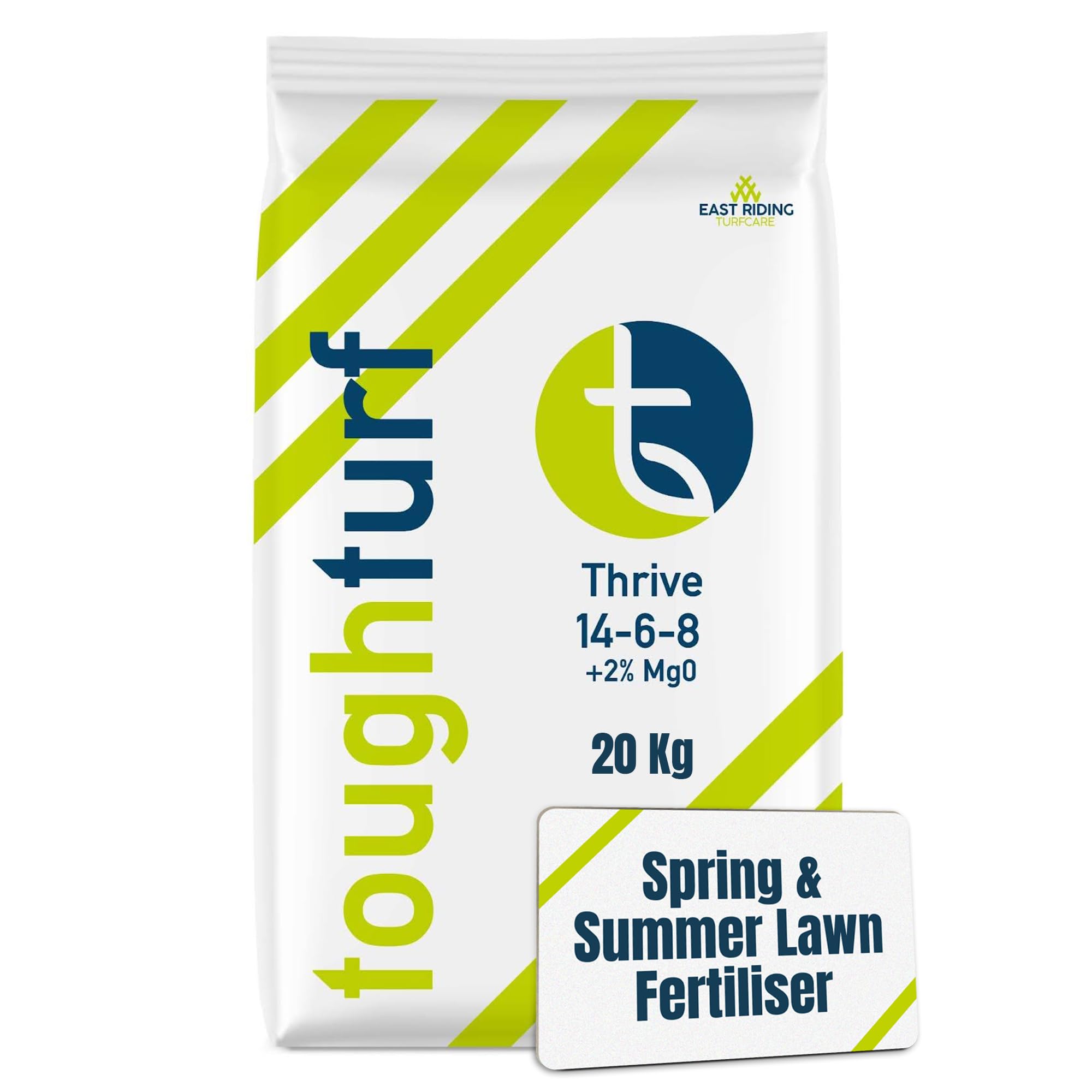 ToughTurf Thrive Spring/Summer Lawn Fertiliser - 20kg Bag - Premium Spring Lawn Fertiliser & Summer Feed for Greener, Thicker Grass - Safe for Children & Pets – 20kg Covers 600m²