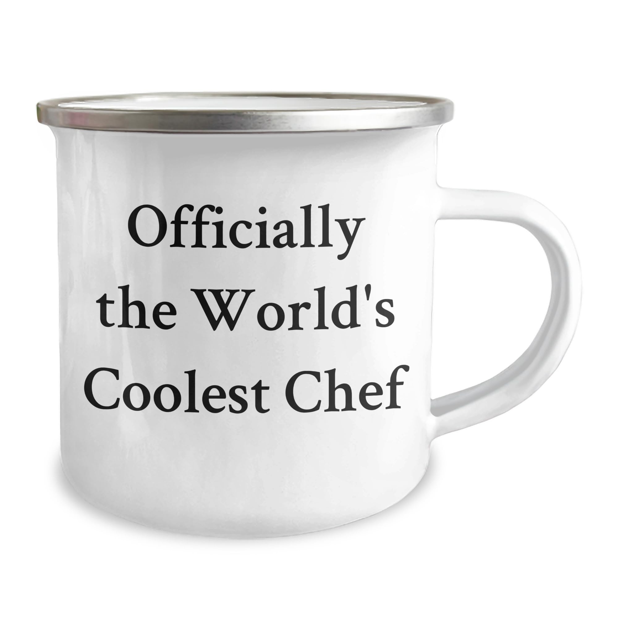 Officially The World's Coolest Chef Gift for Chef Christmas Camping Mug, Funny Quote on 12 oz Stainless Steel Enamel Finish, Perfect for Men Friends Coworkers and Family, Great Unique Gift Ideas