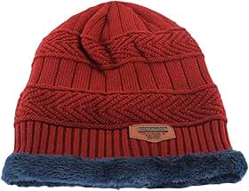 Gorro masculino de tricô KesYOO de crânio de inverno com forro de lã grossa e despojado (cinza escuro), Vermelho, tamanho �nico