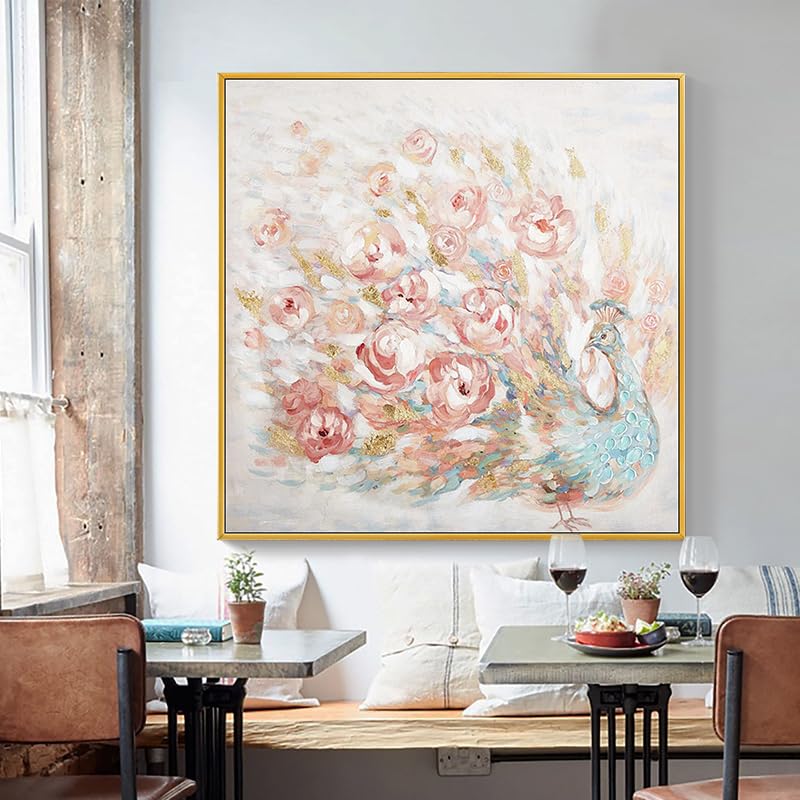 Tableau decoration murale salon paon rose une œuvre d'art originale