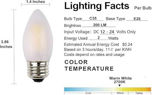 Miniatura 3 de Bombilla LED de bajo voltaje de 12 voltios, regulable con atenuador de 12 V CC, 2 W 200 lm, equivalente a incandescente de 25 W, blanco cálido 2700