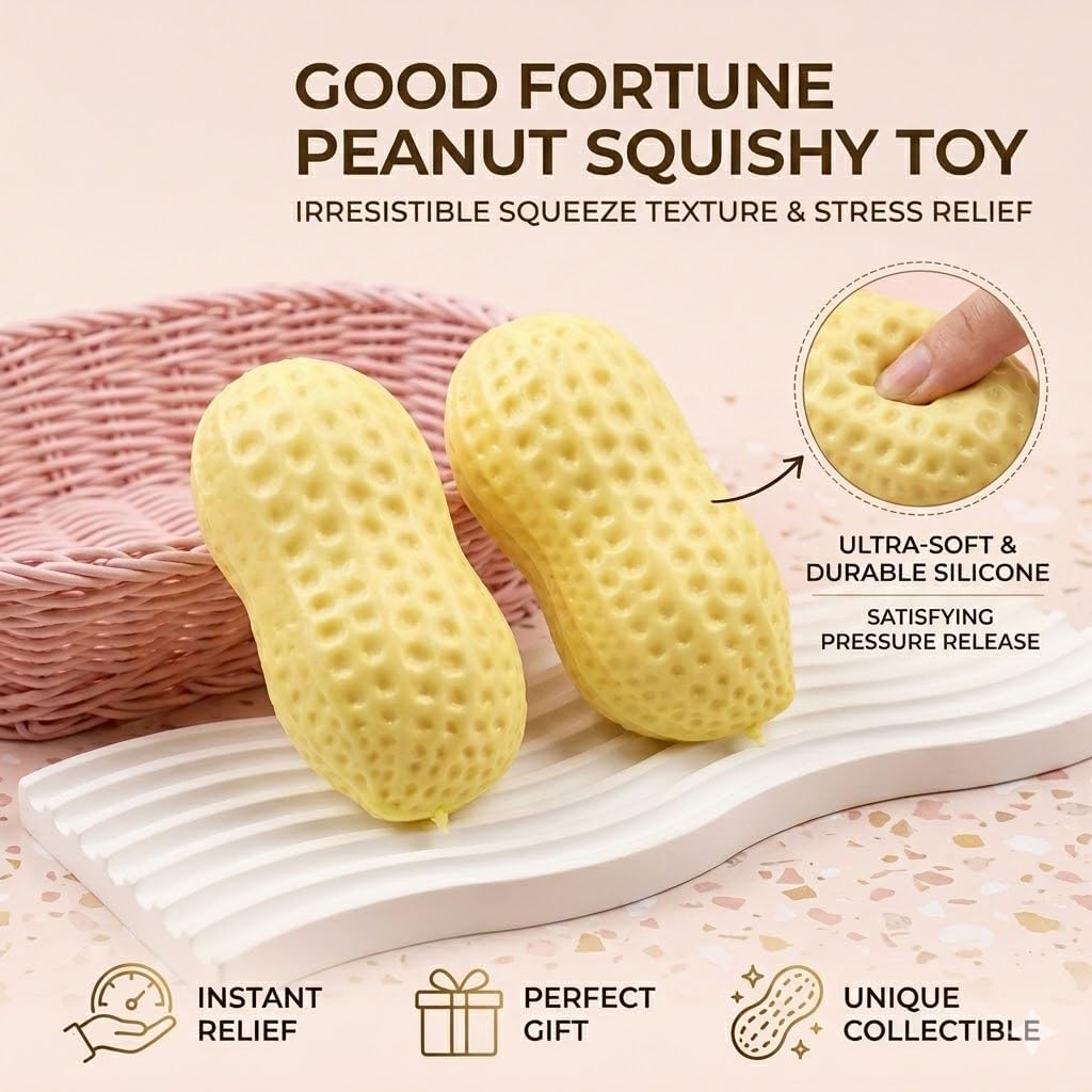Peanut Squishy Stress Relief Toy, Slow Rising Peanut Stress Ball, Soft Sensory Squeeze Fidget for Anxiety Relief, Cute Peanut Shaped Desk Toy Party Favor Gift (6pc)