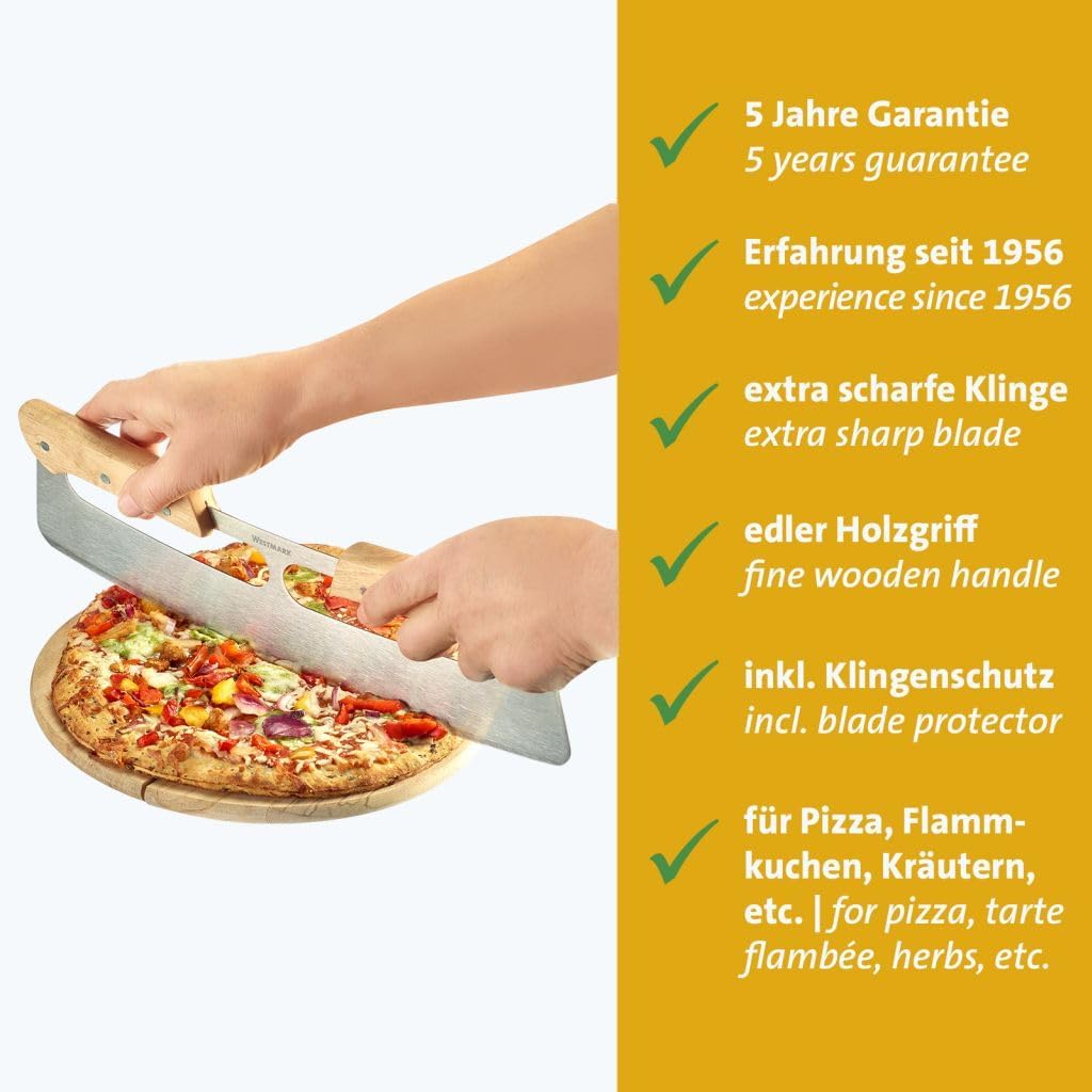 Westmark Pizza Chopper Pro - Pizza Cutter Weighing Blade - Ideal for Cutting Pizza or Tart Flambée Effortlessly - Stainless Steel, Wood