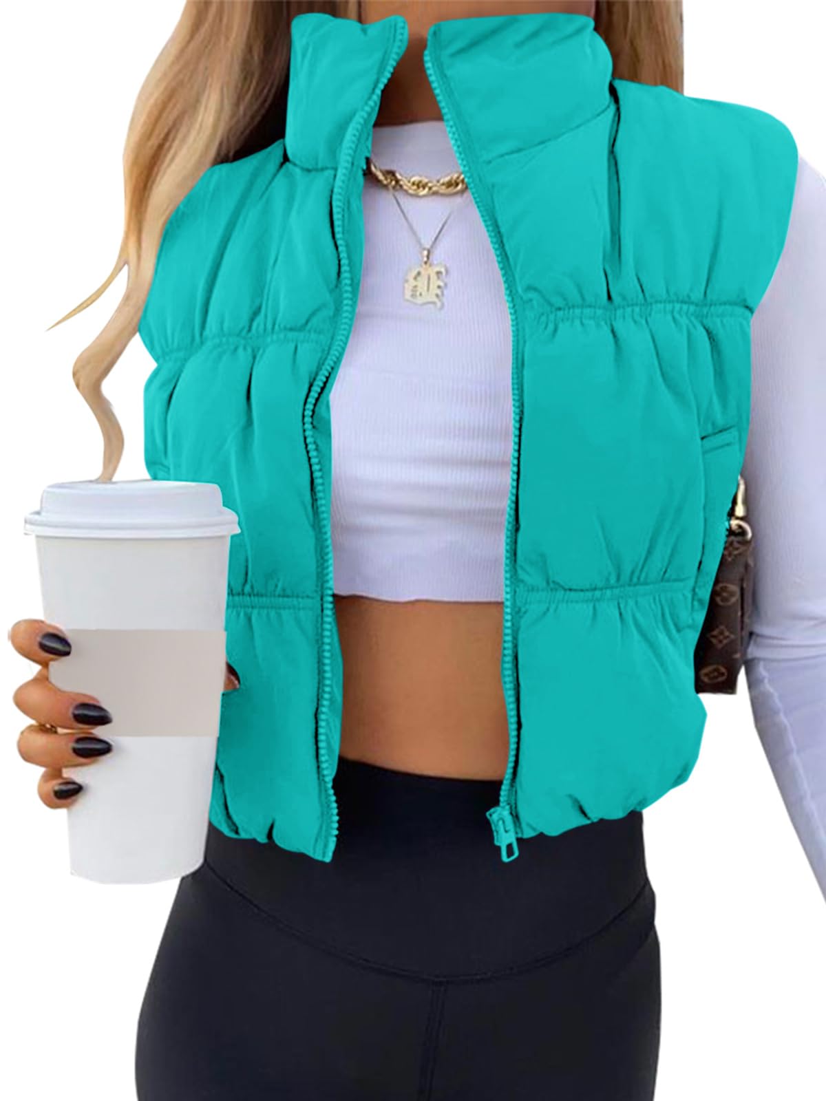 SySea Women's Crop Puffer Vest Zip Up Sleeveless Outerwear Padded Coat