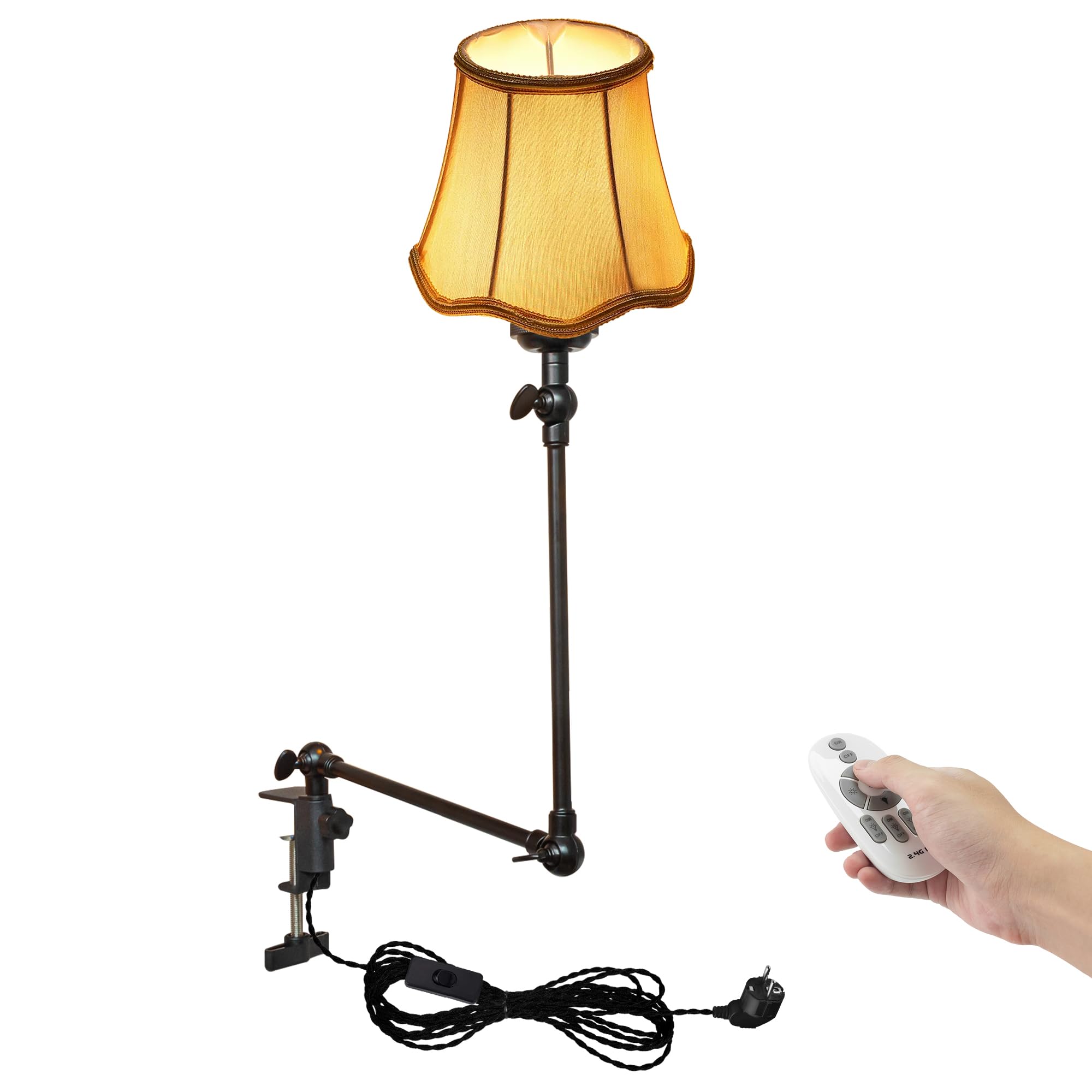 Klemmleuchte mit Fernsteuerung,1 Packung Leselampe mit 2,5 m Kabel, Dimmbar Nachttischlampe,Augenpflege Schreibtischlampe für Büro Heimgebrauch, E27 Lampenhalterung - DZ0329/804