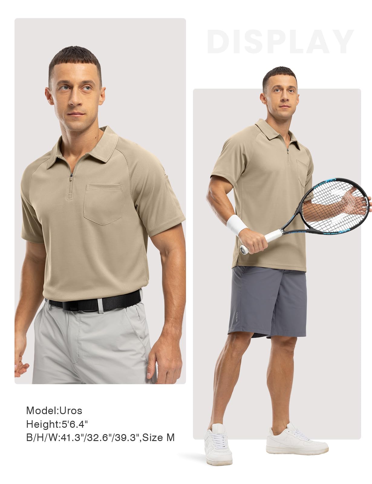 YSENTO Polo à manches courtes respirant pour homme - Fermeture éclair 1/4 - Polo de golf d'été - Avec poche de poitrine
