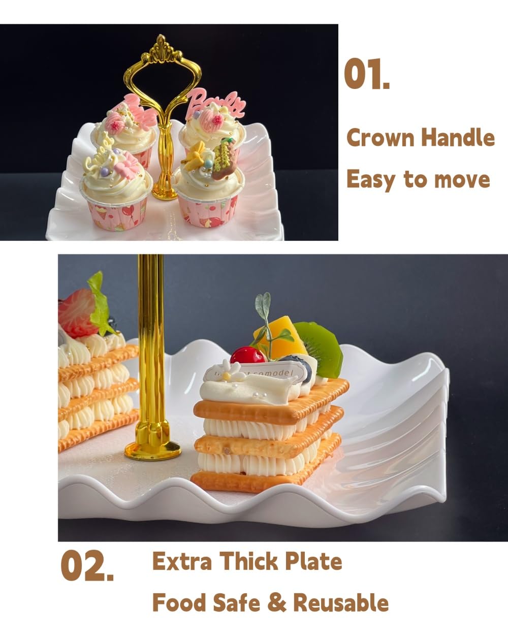 2pcs Plastic Cupcake Stands- 3 Tier Cupcake Stand- Dessert Tower Tray For Tea Party, Birthday And Wedding (White