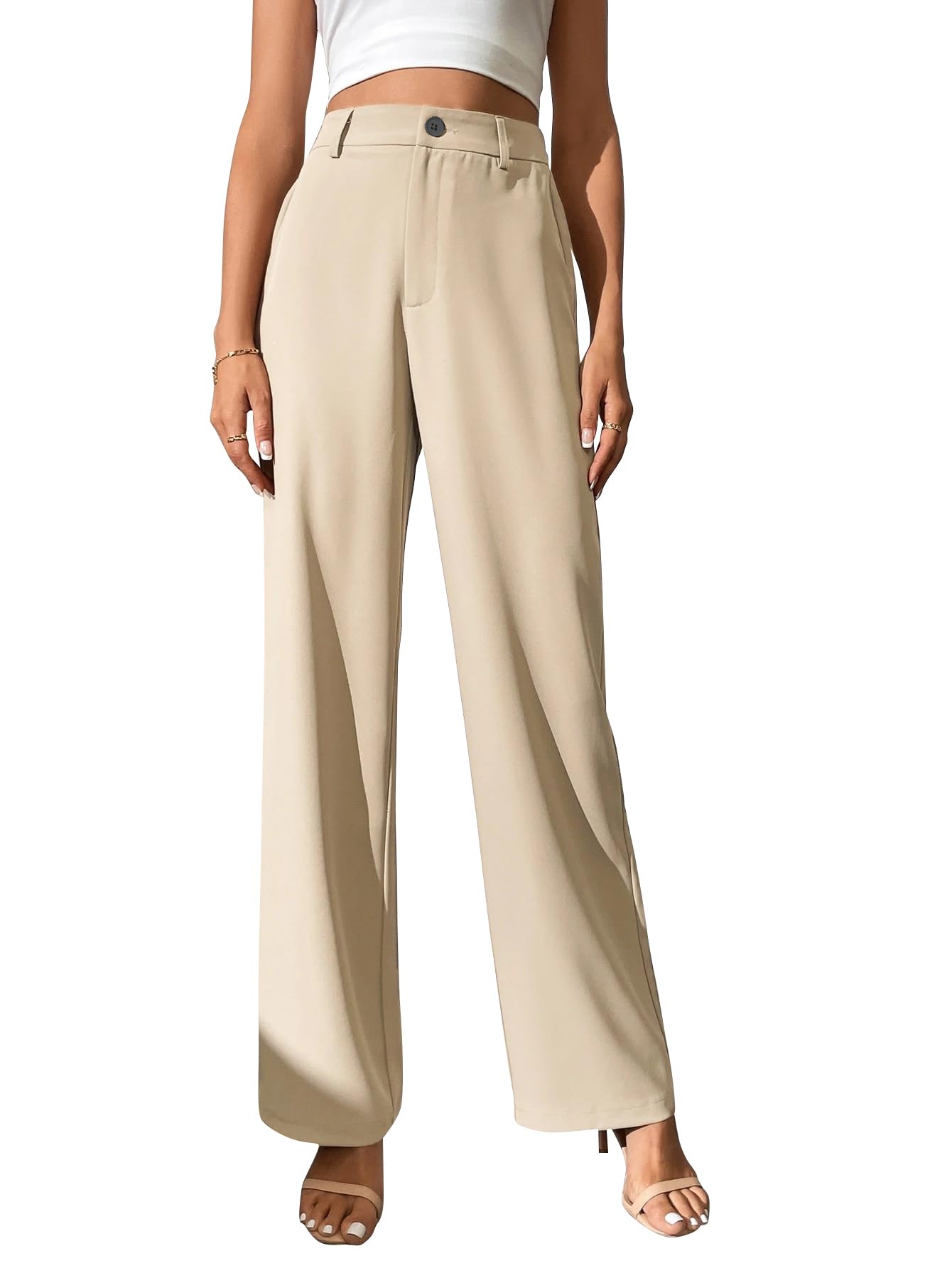 Trousers for Woman Pants Women's Formal Office Korean | Beige Track Pant | Straight | Cotton Spandex Stretchable Trouser | High-Waisted Bottom Wear | Pack of 2 Combo
