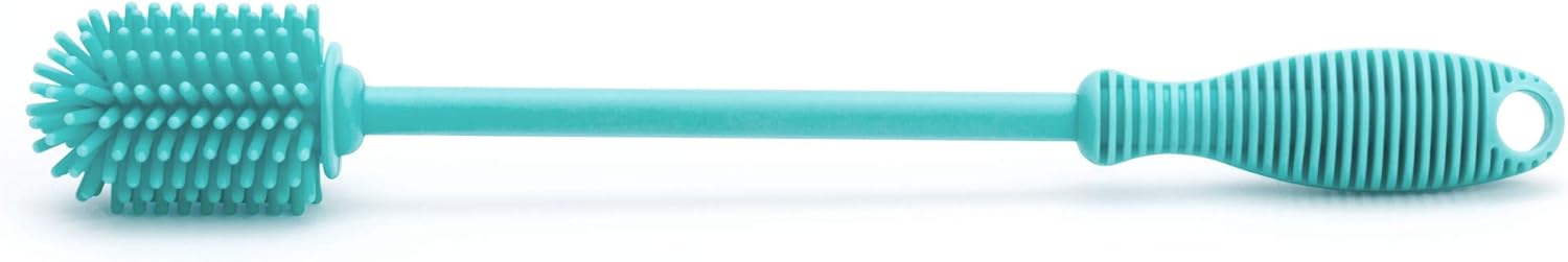 Chicco 9.5” Silicone Bottle Brush with Food-Grade Silicone Bristles | Dishwasher & Sterilizer Safe | Non-Slip, Comfort Grip Handle | Hangs for Drying & Storage | Teal (Pack of 5)