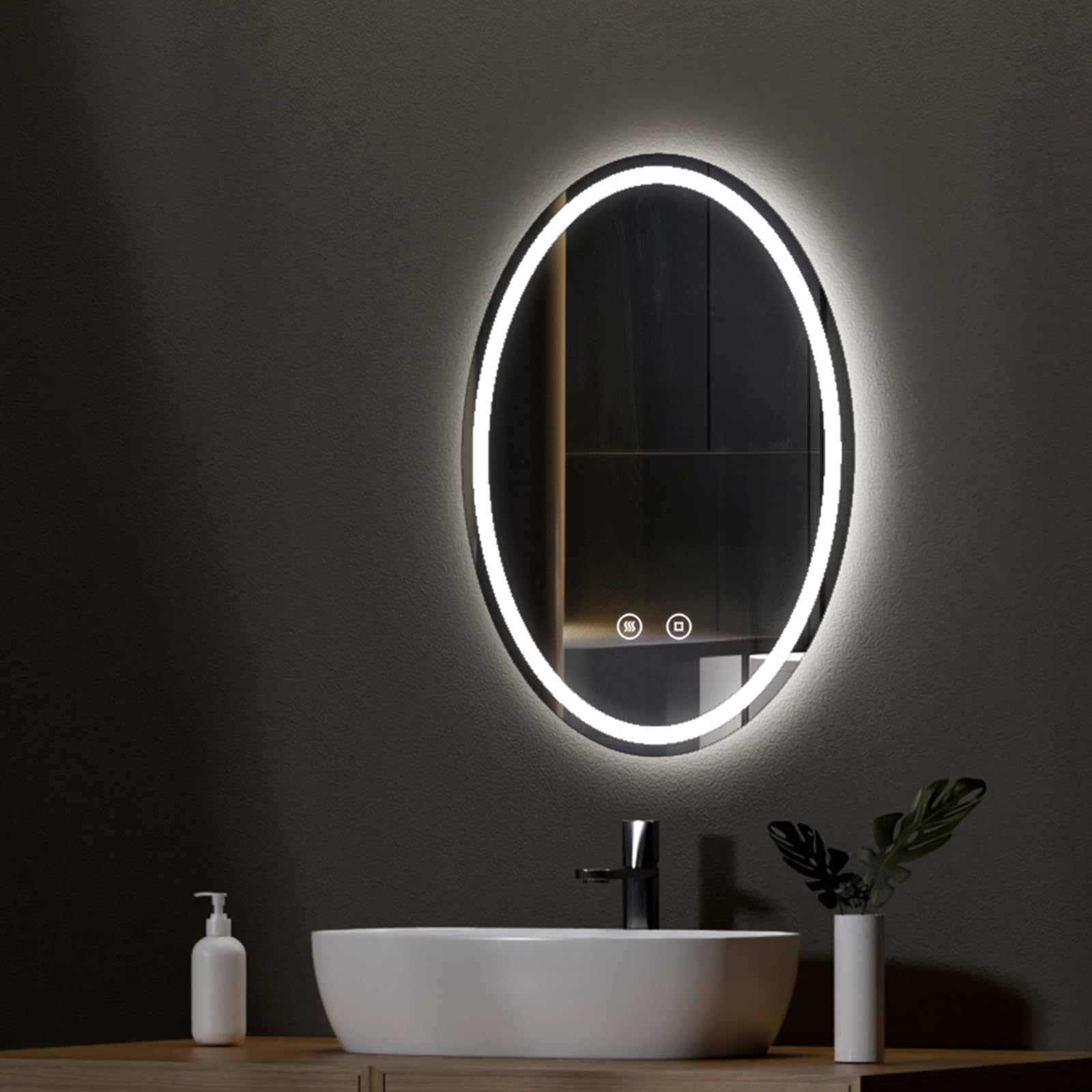 EMKE Espejo LED para Cuarto de baño, 50 x 70 cm. Espejo Ovalado con 3 Colores de luz graduables, antivaho, función Memoria, táctil IP44. Espejo de baño con iluminación Horizontal/Vertical