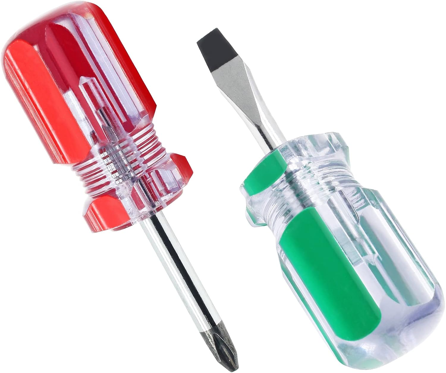 Waziaqoc 2PCS Short Phillips Head and Flathead Screwdrivers, Small Magnetic Screwdrive, Stubby Pocket Screwdriver Set, Mini Slotted Screwdriver for Door Handles Furniture DIY