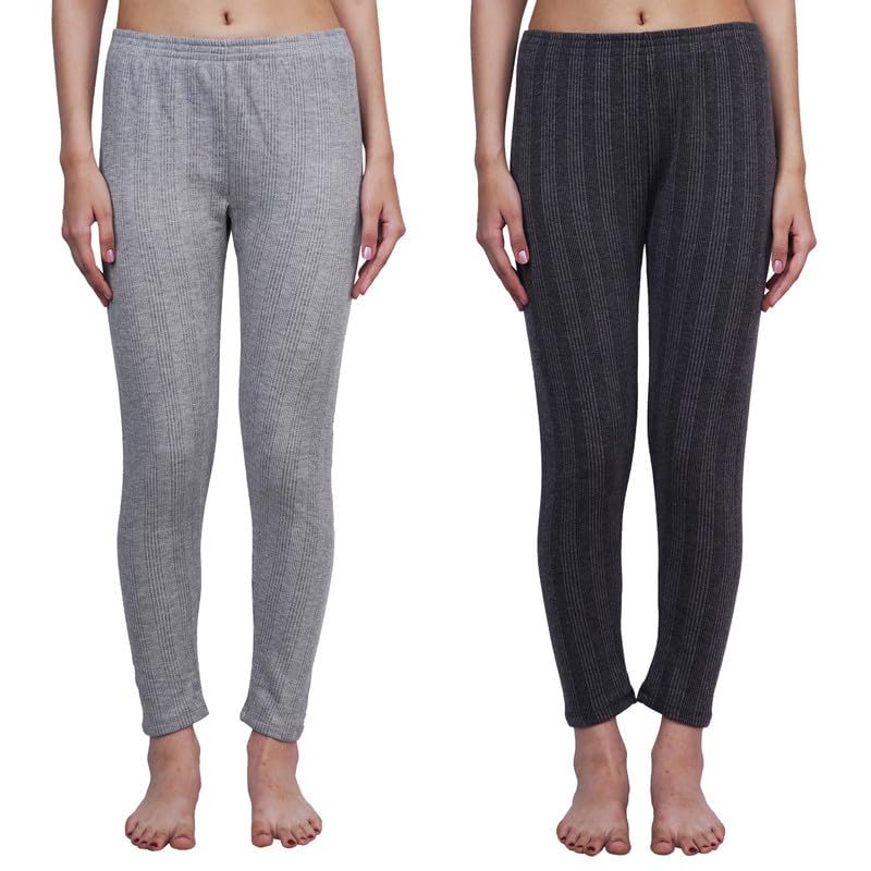 Women Thermal Pajama Lite Grey Dark Grey Cotton Blend Bottom Wear Warm Comfortable Body Warmer Winter Innerwear Stretchable Thermal Pants for Ladies Daily Cold Weather Use
