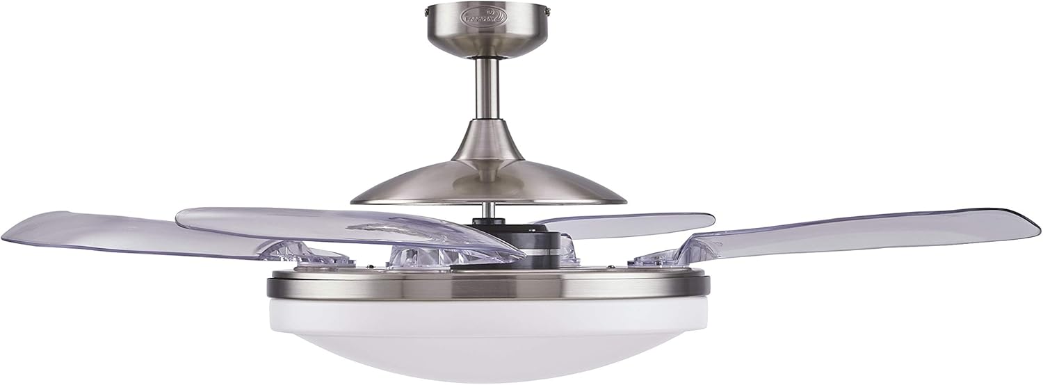70% Off Everything Fanaway 21093101 Evo2 Retractable 4 Lighting with Remote Ceiling Fan, 48 Inch, Brushed Chrome with Clear Blades