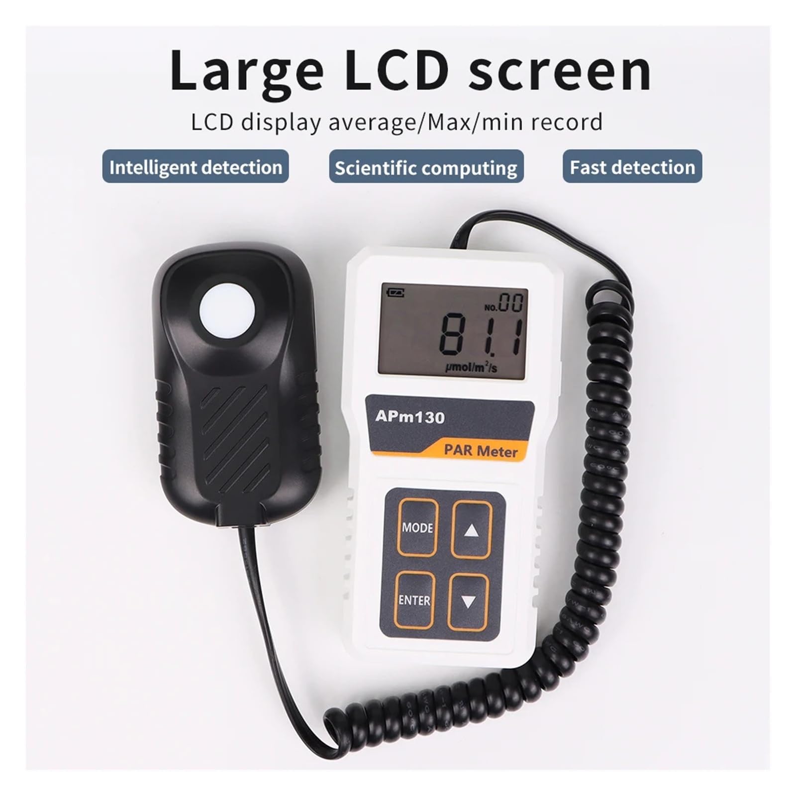 Medidor PAR digital APM130 con sensor impermeable PPFD 400-700 nm | Probador de luz de registro de datos de plantas de radiación fotosintética