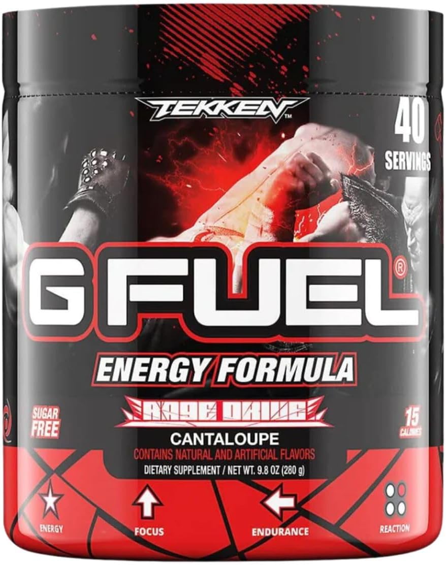 G Fuel Tekken Energy Drink Powder, Pre Workout Caffeine Mix for Gaming, Sugar Free Focus Amino, Vitamin + Antioxidants, 9.8oz (Cantaloupe, 40 Servings)
