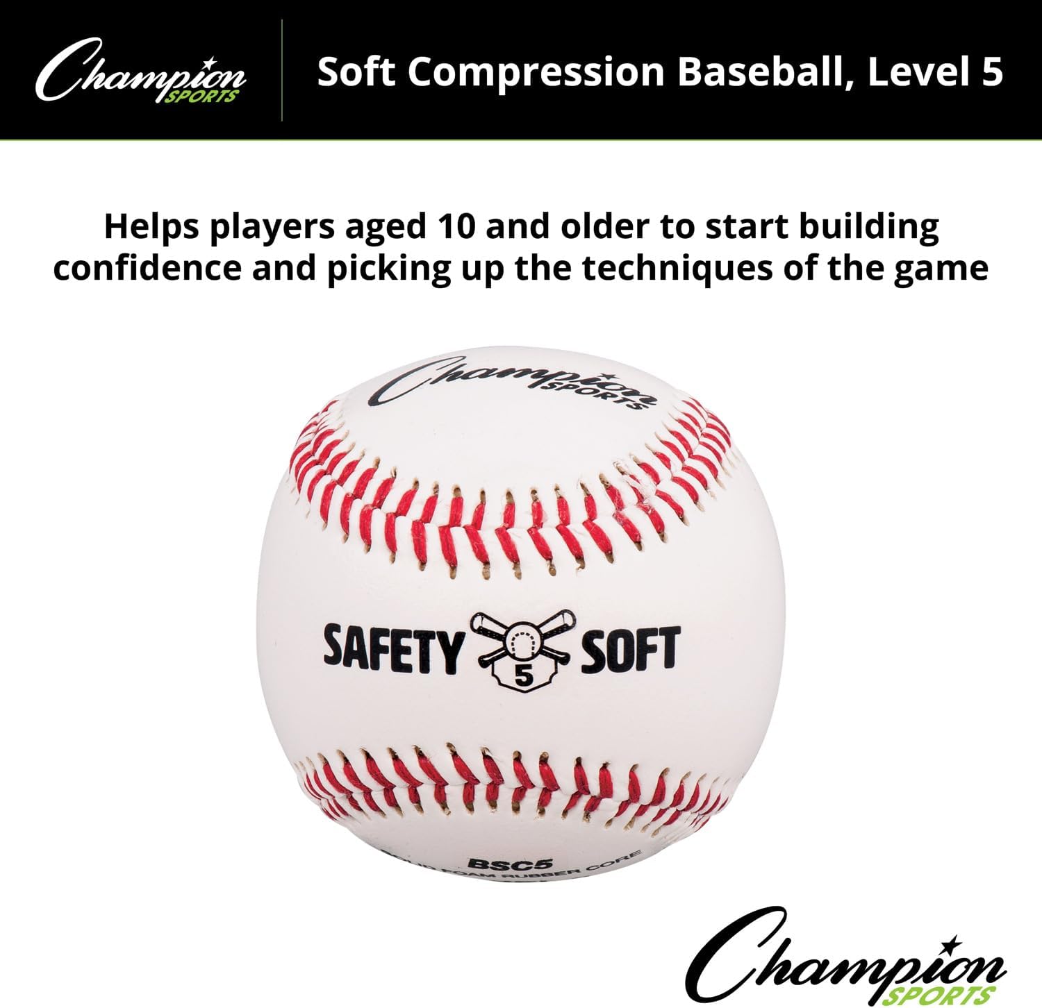 Champion Sports Syntex Leather Cover Official Size and Weight Soft Compression Baseballs - Polyurethane Center - Pack of 12 - Level 5 (Ages 10+)