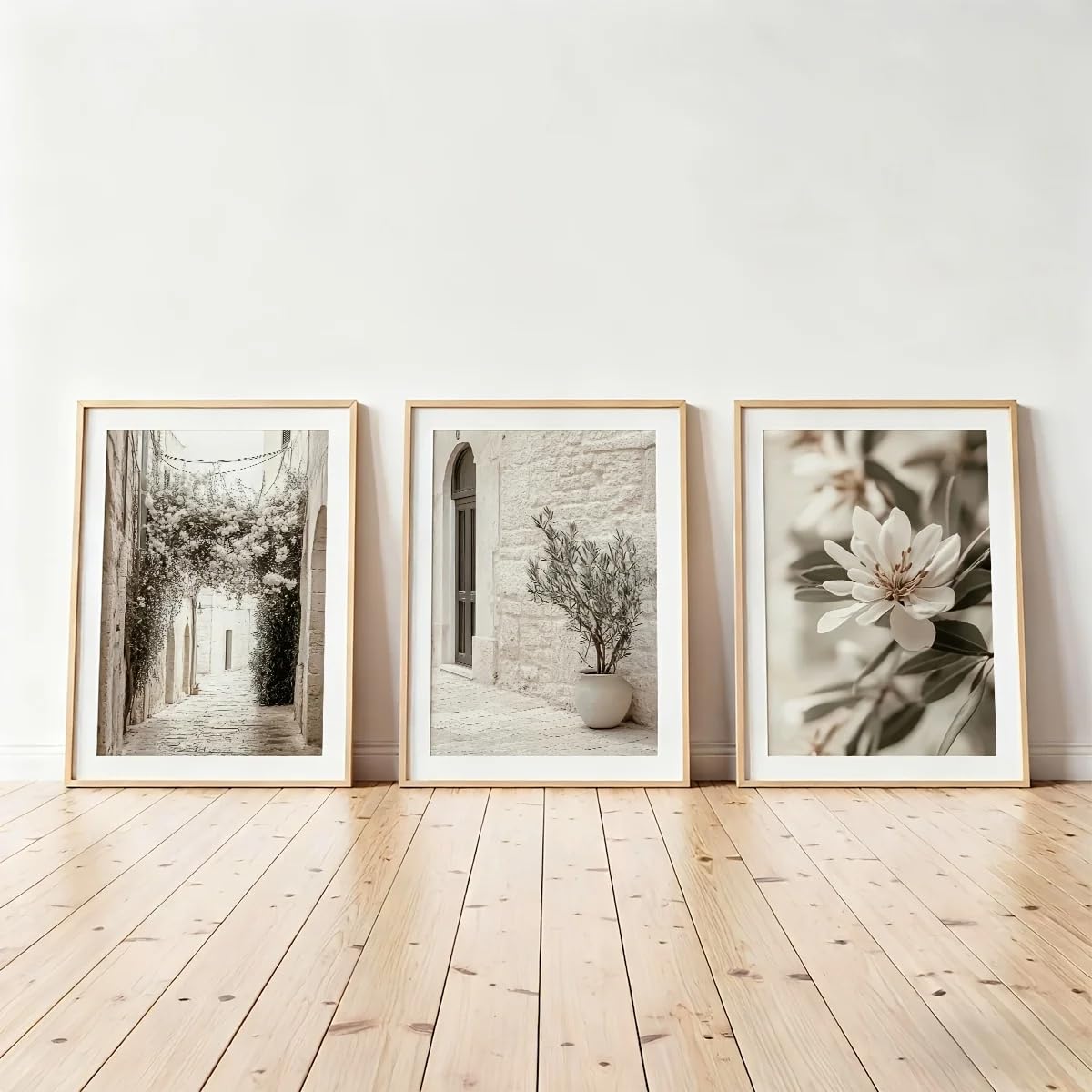 SDVIB Neutral Flowers Streetscapes Mediterranean Canvas Print Country Farmhouse Landscape Wall Art Posters for Home Decor(50x70cm/3PCS Frameless)
