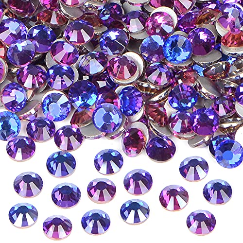Image of 2880PCS Art Nail Rhinestones non Hotfix Glue Fix Round Crystals Glass Flatback for DIY Jewelry Making with one Picking Pen (ss8 2880pcs, Purple Velvet)