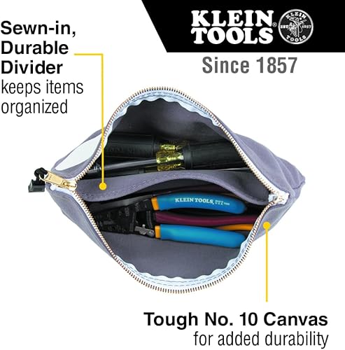 Miniatura 2 de KLEIN TOOLS 55578 Bolsa con cremallera con divisor, lona No. 10, organizador de bolsas de herramientas resistentes de 7 x 12-12 pulgadas, multiusos