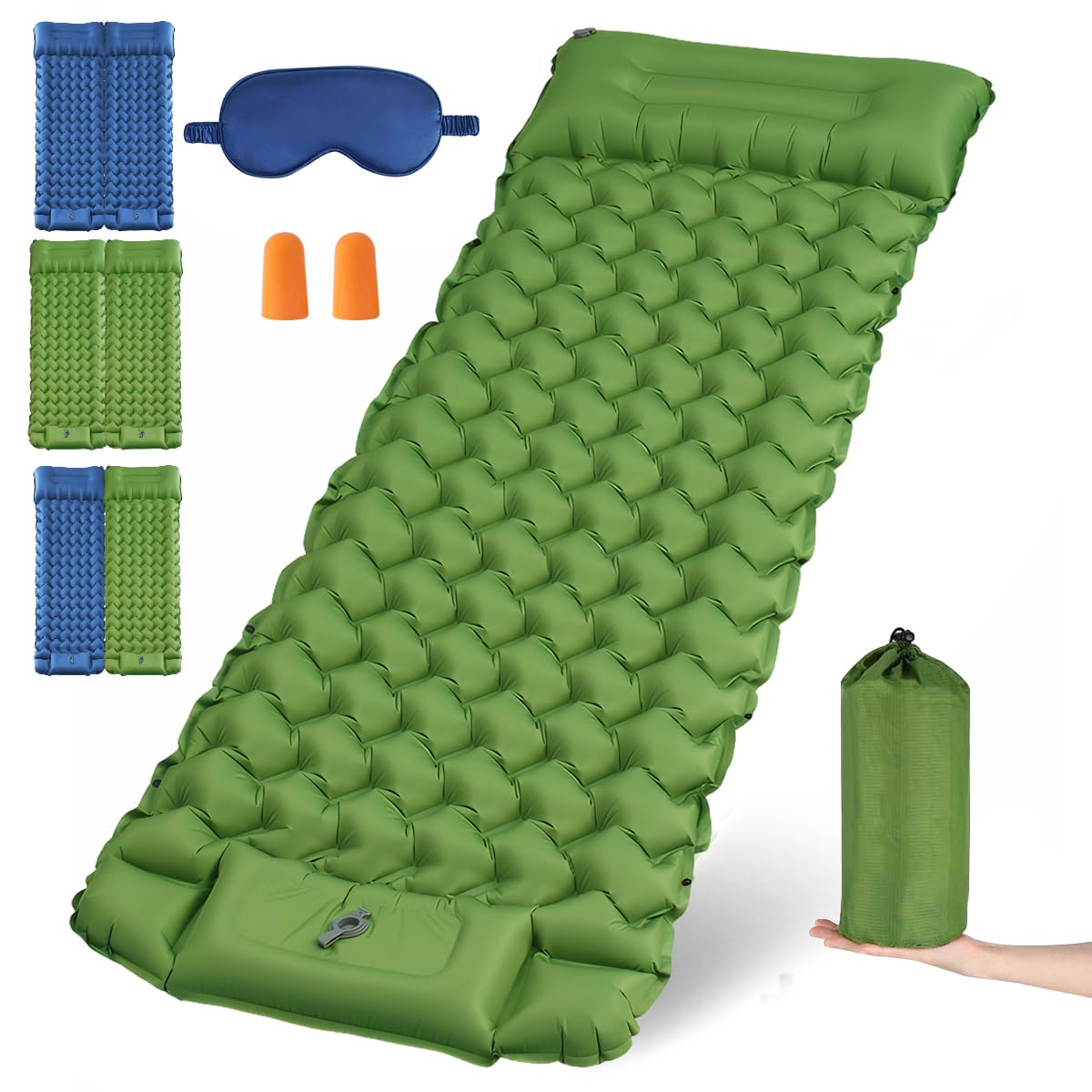 Matelas de couchage auto-gonflant ultra léger avec pompe à pied et oreiller de camping