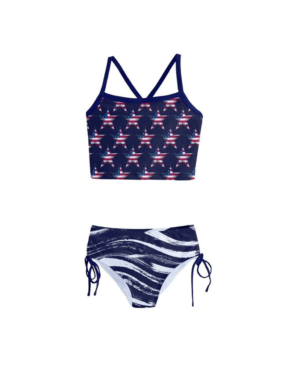 PattyCandy Girls Two Piece Tankini Swimsuit USA Stars &amp; Waves Design - 10