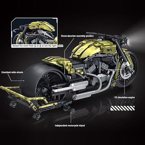 Miniatura 3 de MISINI 672110 Dark Night Phantom - Juego de bloques de construcción para motocicleta, 2427 piezas, tecnología 1:5 V2, modelo de locomotora,