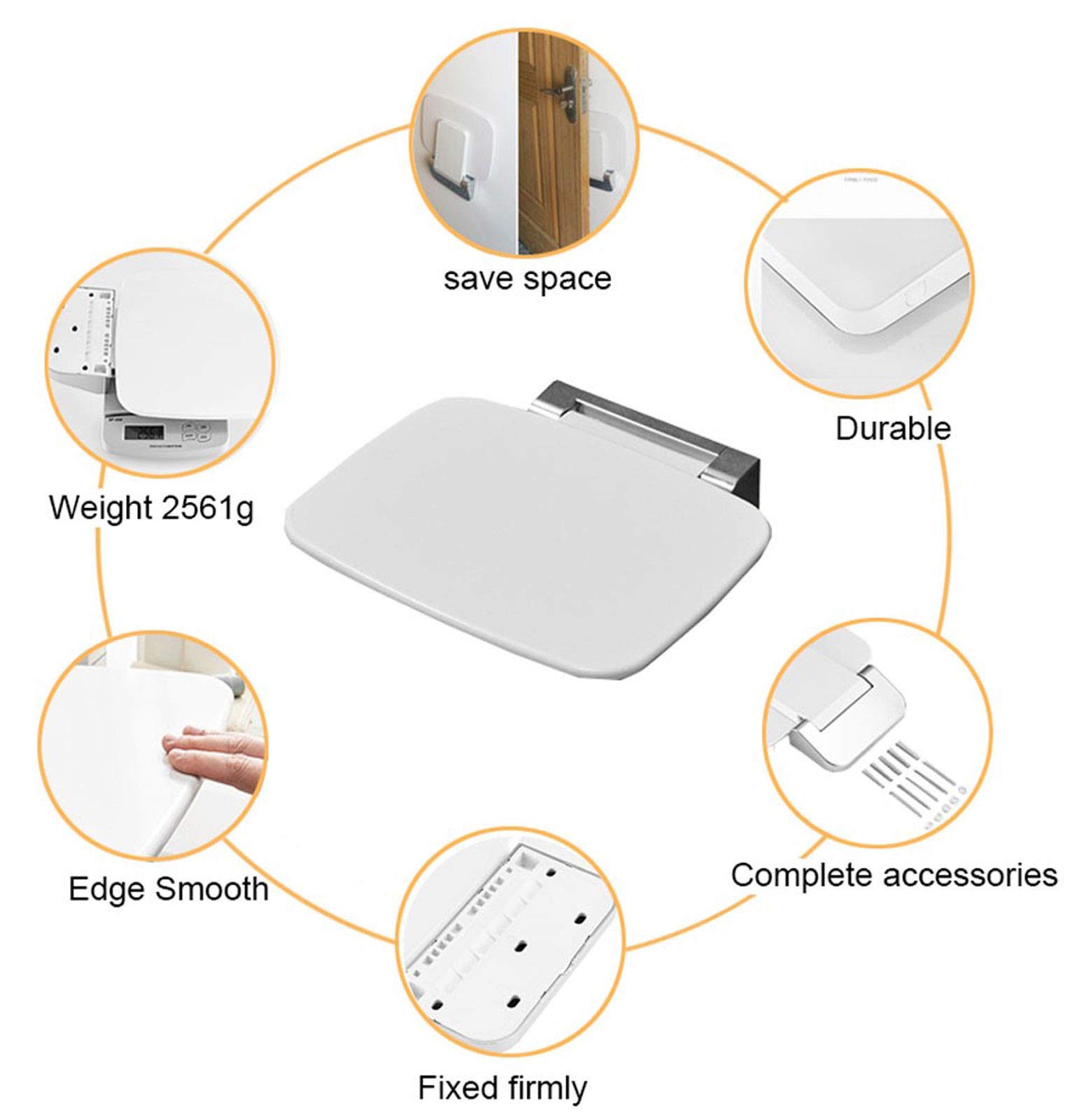 Asiento Plegable para Ducha, Montaje en Pared, Asiento de Ducha Plegable, para Embarazadas, Personas Mayores, discapacitados