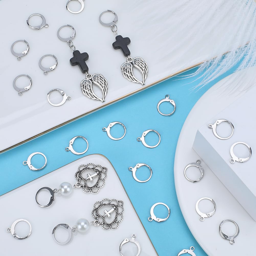 SUNNYCLUE 1 Box 180Pcs Earring Findings Kit 80Pcs 304 Stainless Steel Leverback Earring Hooks 100Pcs Open Jump Rings Lever Back Round Huggie Hoops Leverbacks Earrings Clasps for Jewellery Making Kits - Image 4