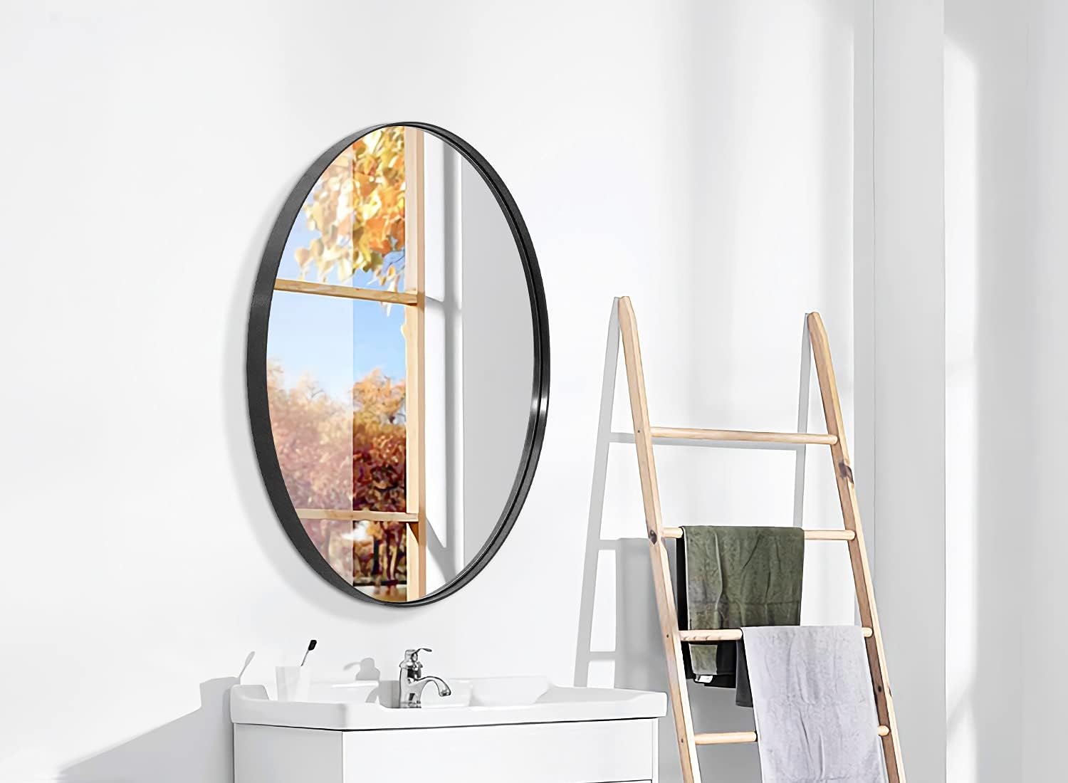 Oval Wall Mirror for Bathroom 24”x36” Large Modern Black Bathroom Mirror with Metal Frame Wall Mount Mirror Hangs Horizontal or Vertical : Home & Kitchen
