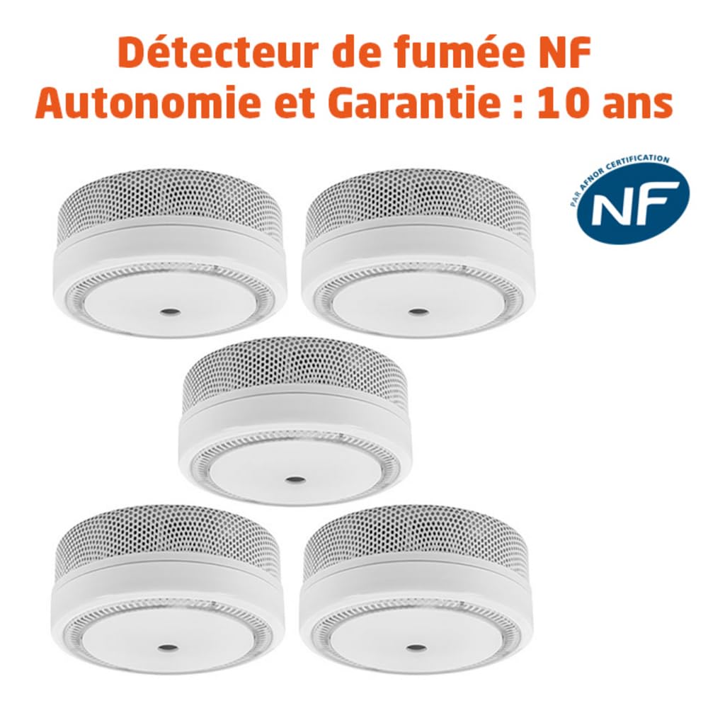 EVACUATE - Lot De 5 Détecteurs De Fumée NF - Autonomie 10 Ans