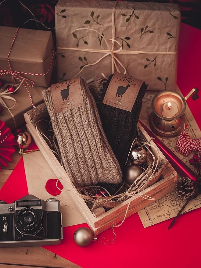 MEBY 2 paar alpaca sokken. Warme thermische sokken. Dikke pluizige wintersokken. Voorgewassen wandelsokken van alpacawol - Afbeelding 3