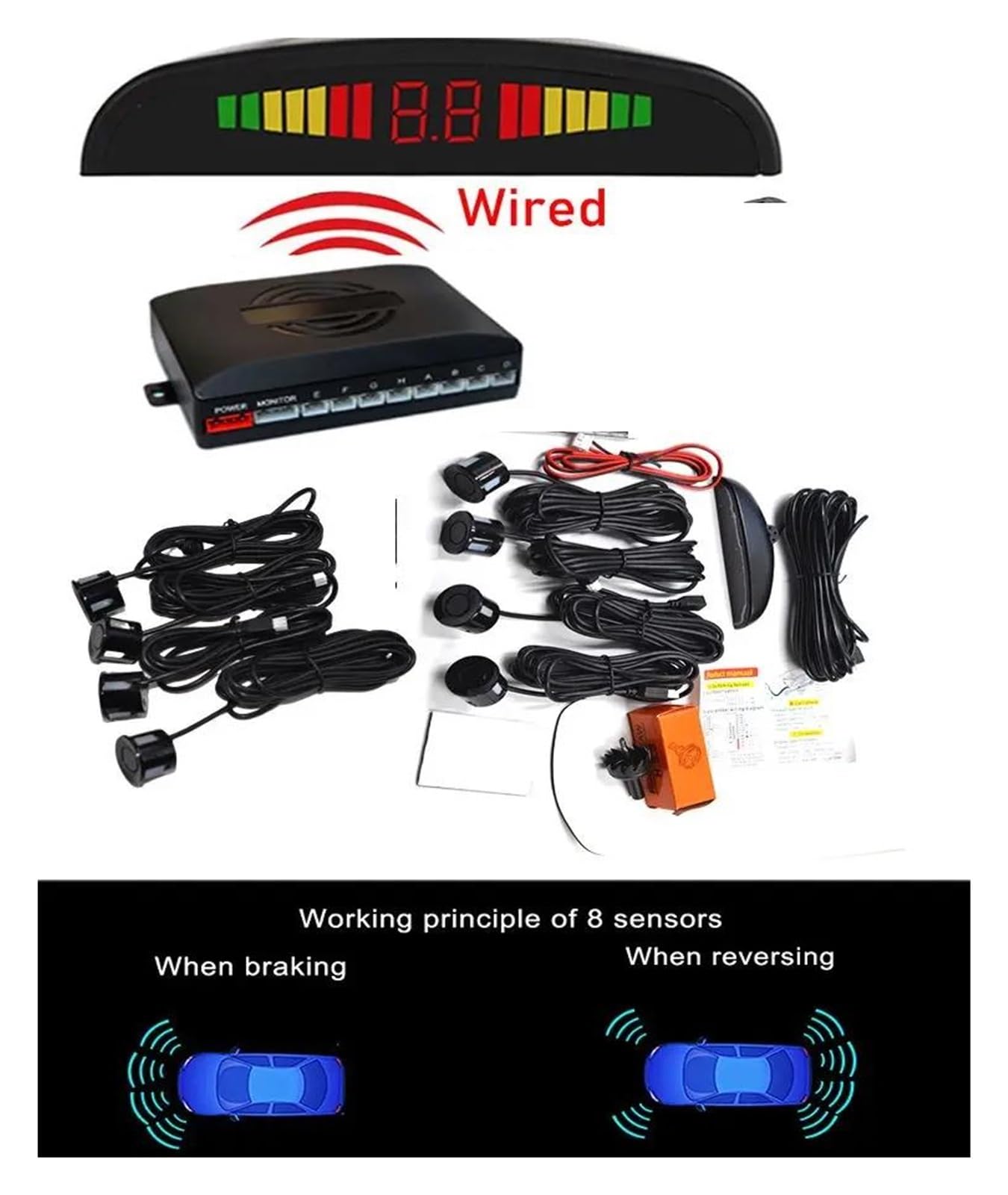 Kamera parkingowa Car Parktronic LED czujnik parkowania z 8 czujnikami cofania radar monitor detektor 22 mm wyświetlacz podświetlenia