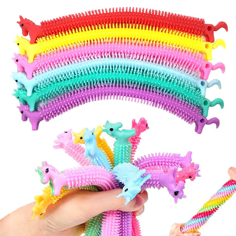 Dusenly 10pcs Fidget Stretchy Strings Unicorn Sensory String Toys for Stress Relief, Fidgeting, Birthday Gifts, Unicorn Party Favors