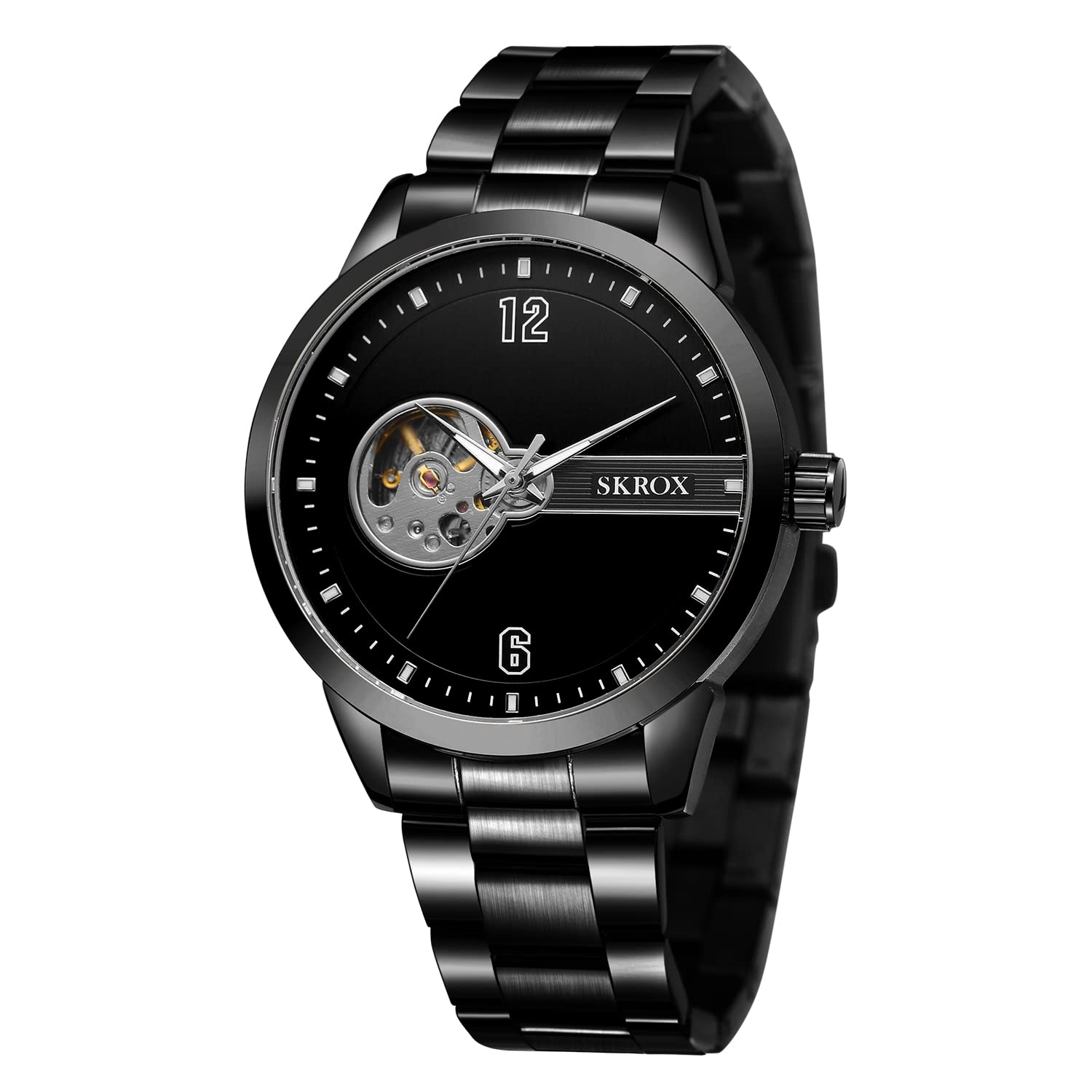 FORSINING Mechanische Tourbillon-Armbanduhr für Herren, automatische Armbanduhr mit Edelstahl-Armband, 1-schwarz